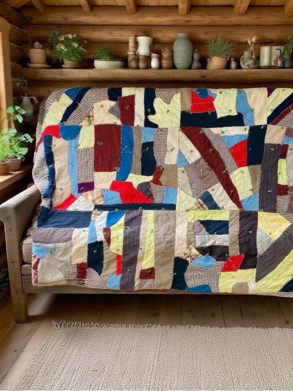 Vintage Handmade Colorful Patchwork Cottage Farmhouse Quilt